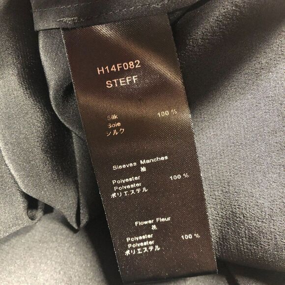 Anne Fontaine Black 3D Flower Steff Silk Blouse Top Pleated Sleeves Womens Size - Picture 7 of 7